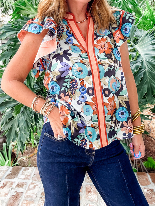 Rust Floral Print Top