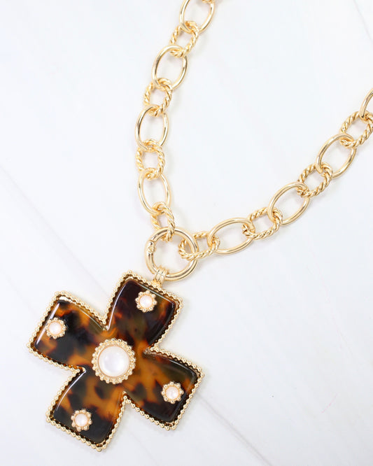 Cayce Large Cross Charm Necklace Tortoise