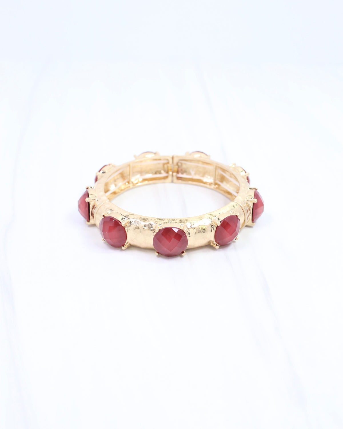 Mazie Faceted Stone Stretch Bracelet Burgundy