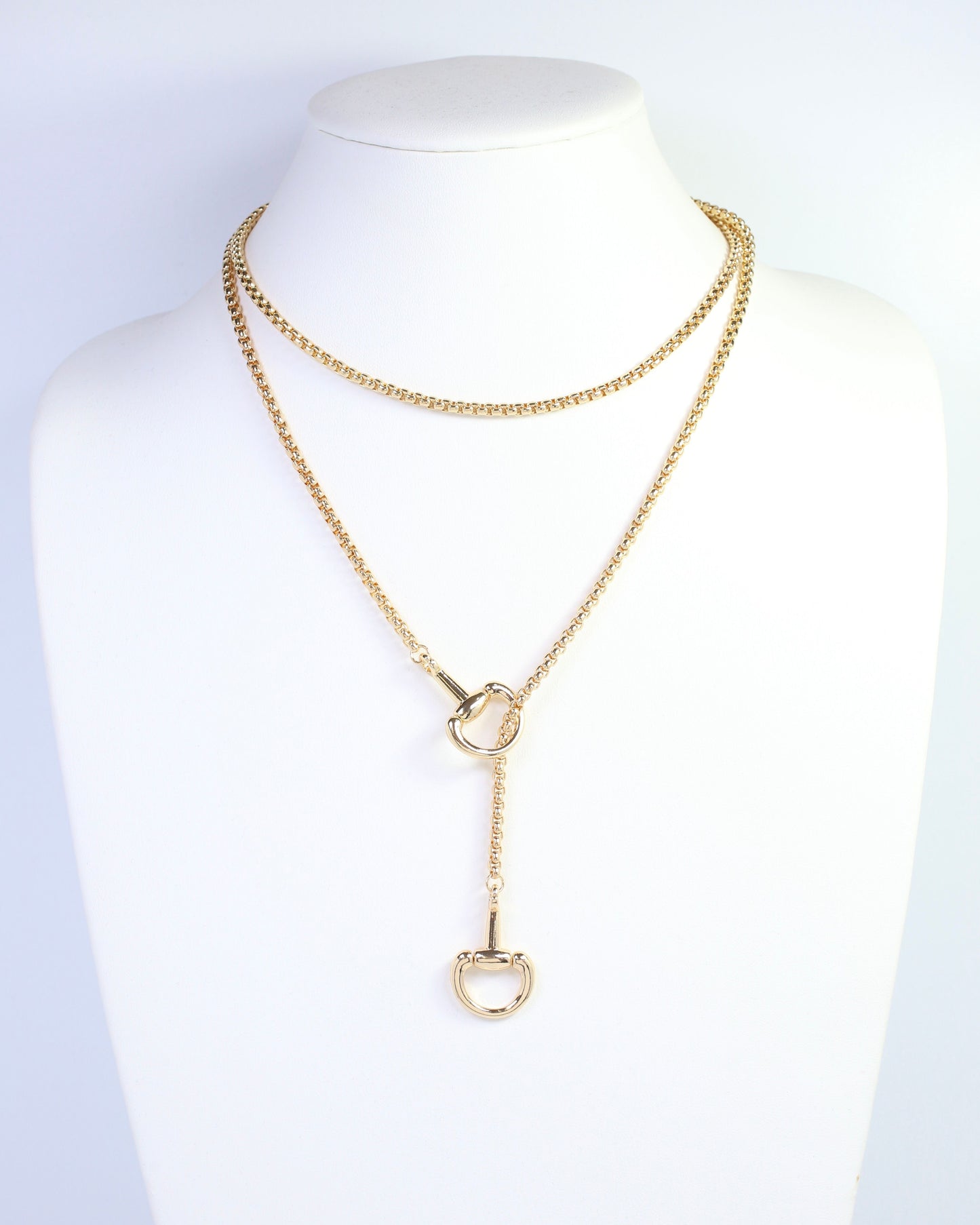 Ellen Horsebit Long Lariat Chain Necklace Gold