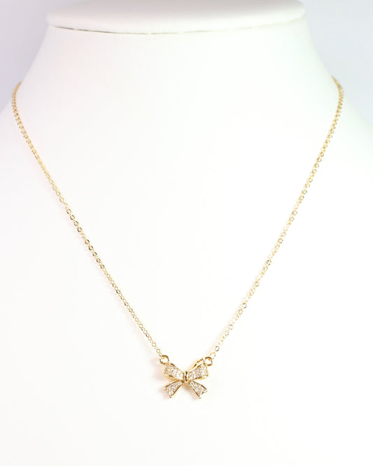 Darcy CZ Bow Necklace Gold