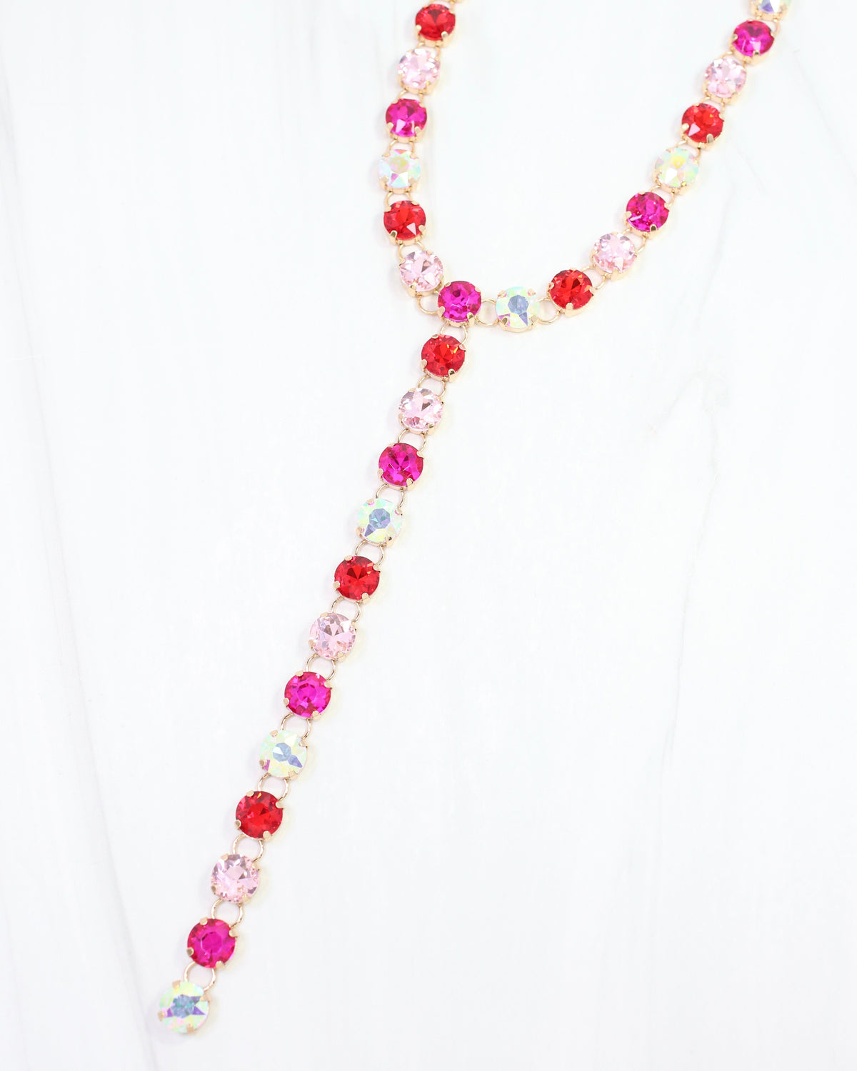Andrea Rhinestone Y Necklace Pink Multi