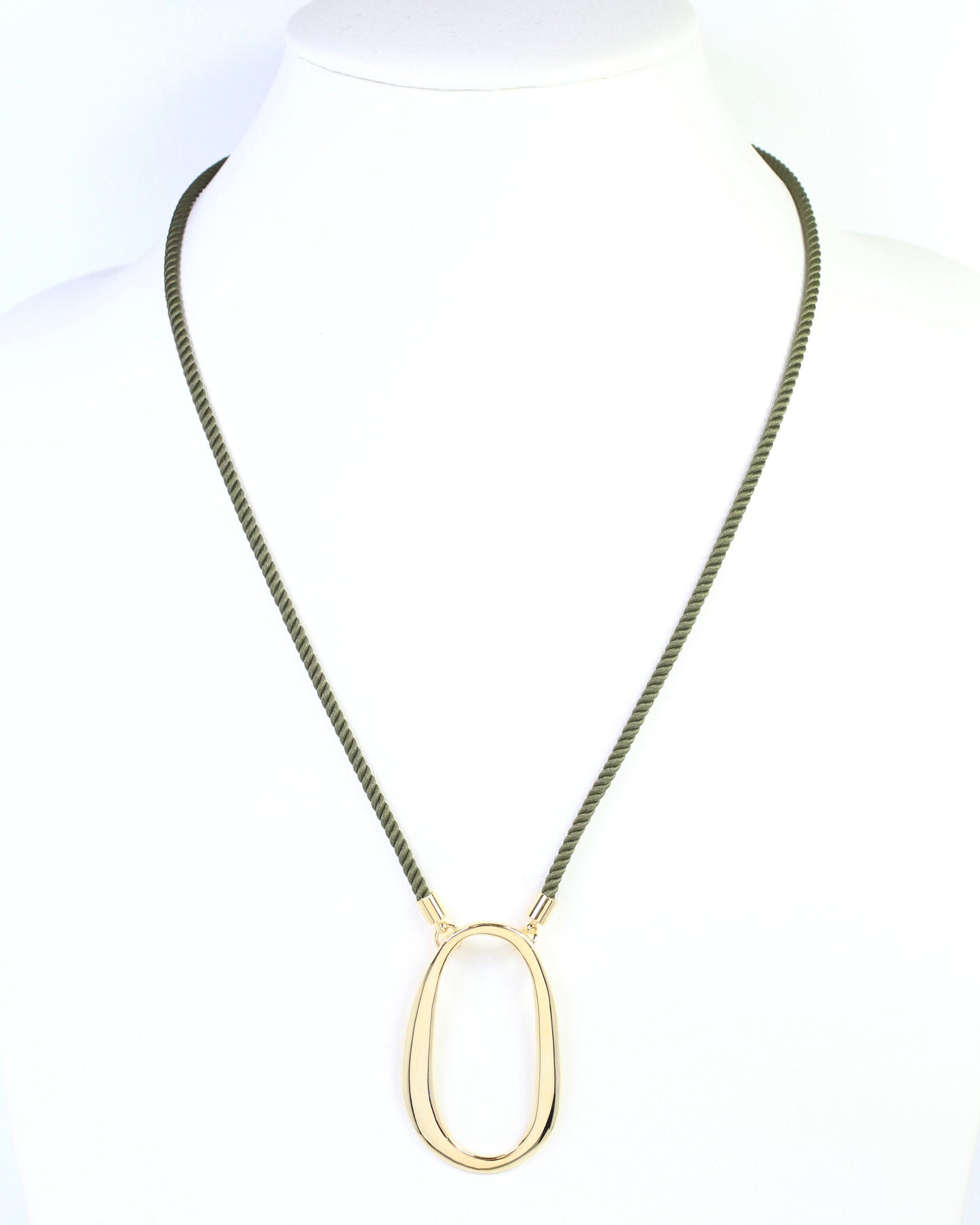 Norma Oval Pendant Cord Necklace Olive