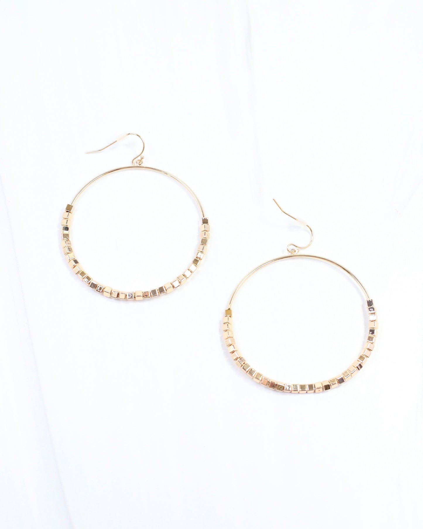 Charlee Square Bead Hoop Earring Gold