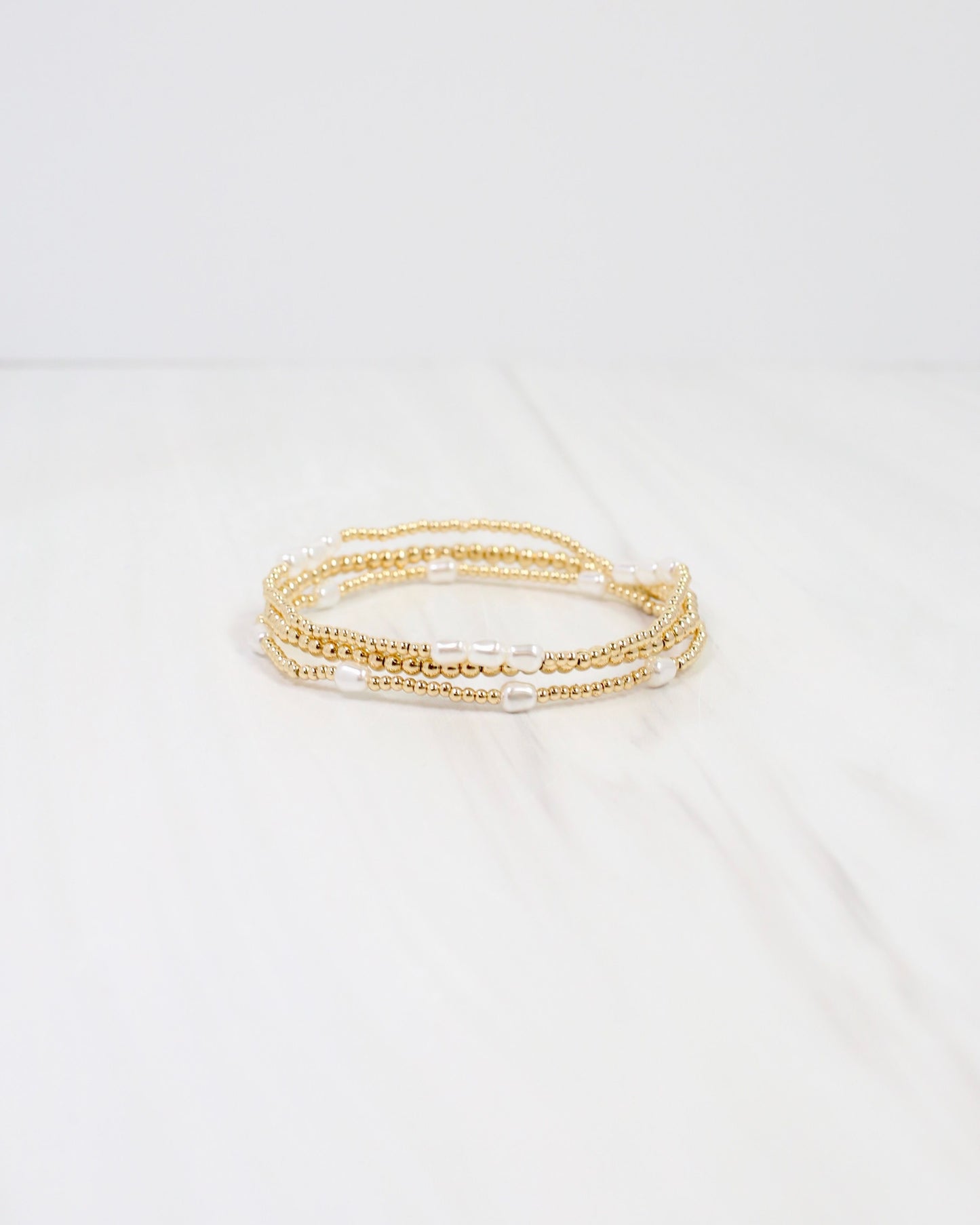 Chickasha Beaded Pearl Bracelet Set Gold