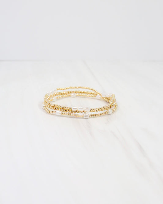Chickasha Beaded Pearl Bracelet Set Gold