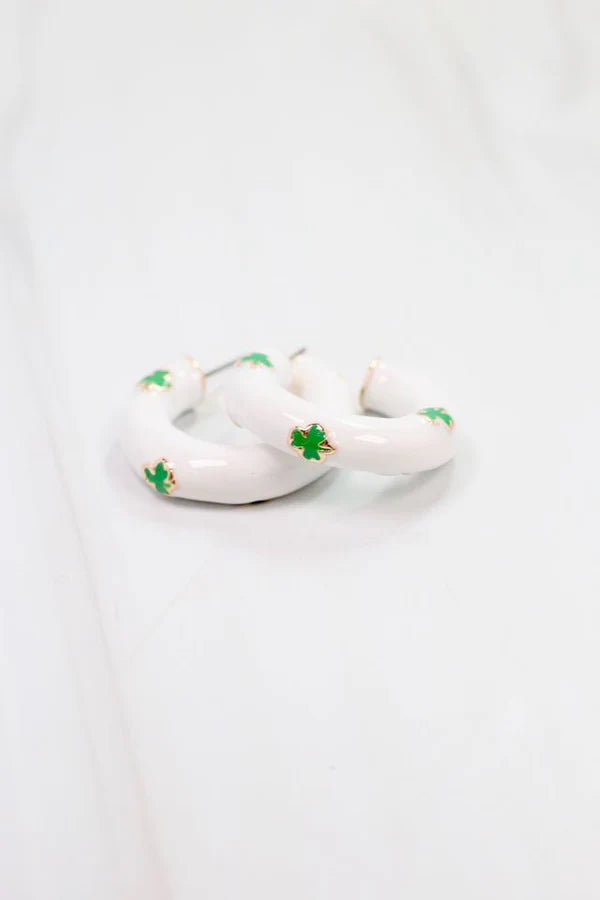 Shamrock Hoop Earring White