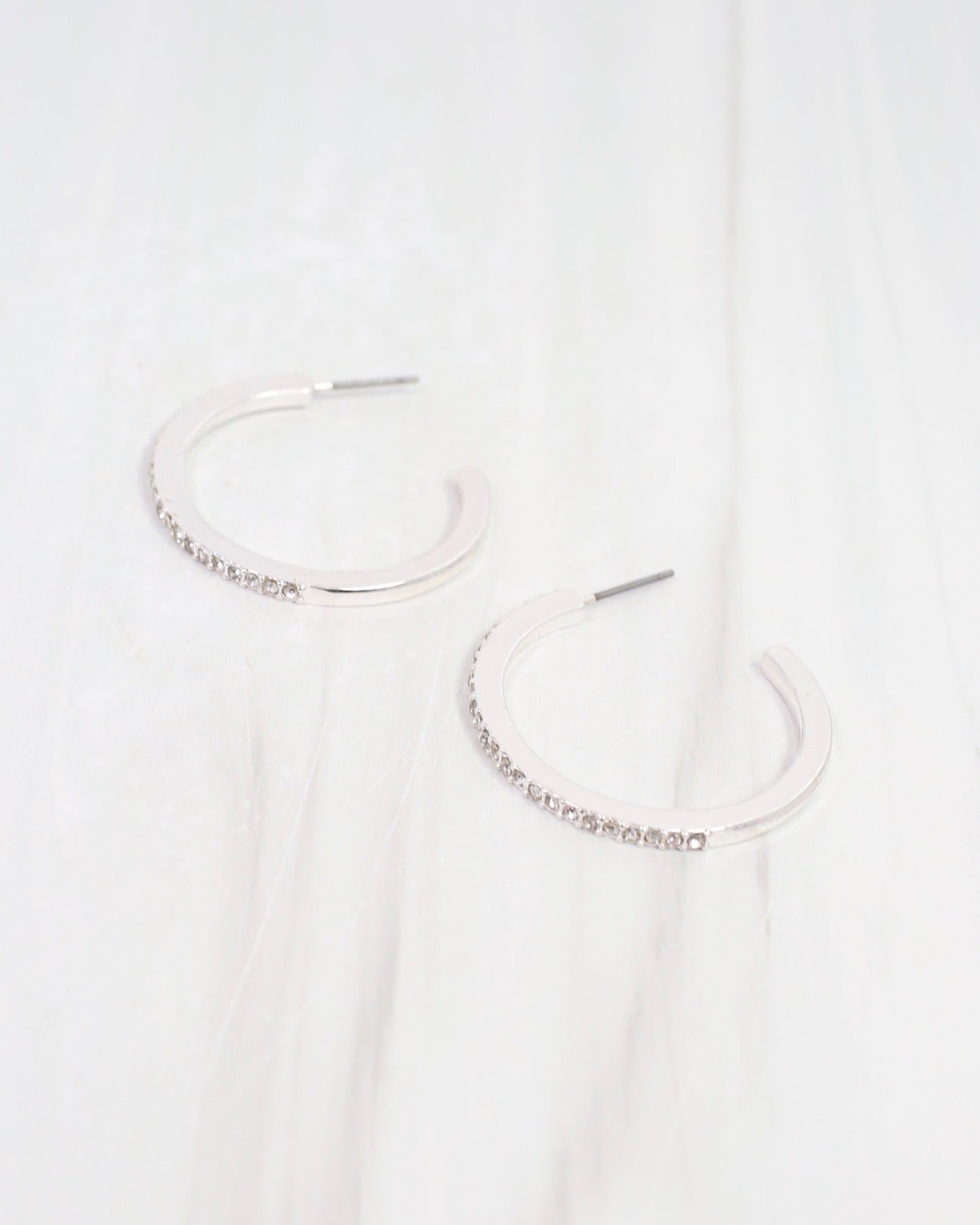 Maggie CZ Lined Hoop Earring Silver