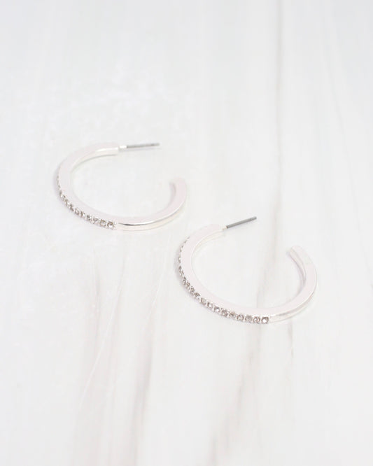 Maggie CZ Lined Hoop Earring Silver