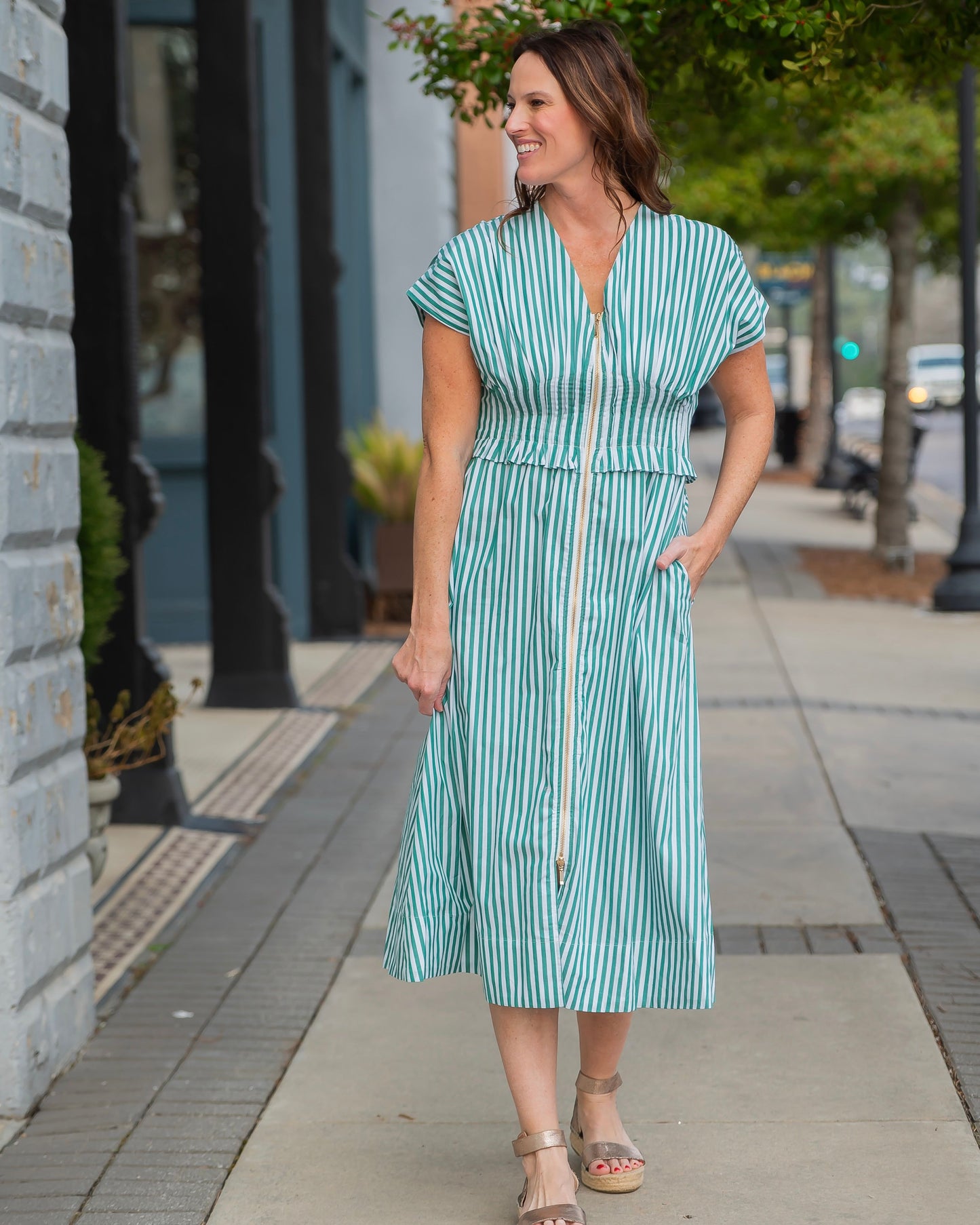 Icelynn Striped Zip Front Dress