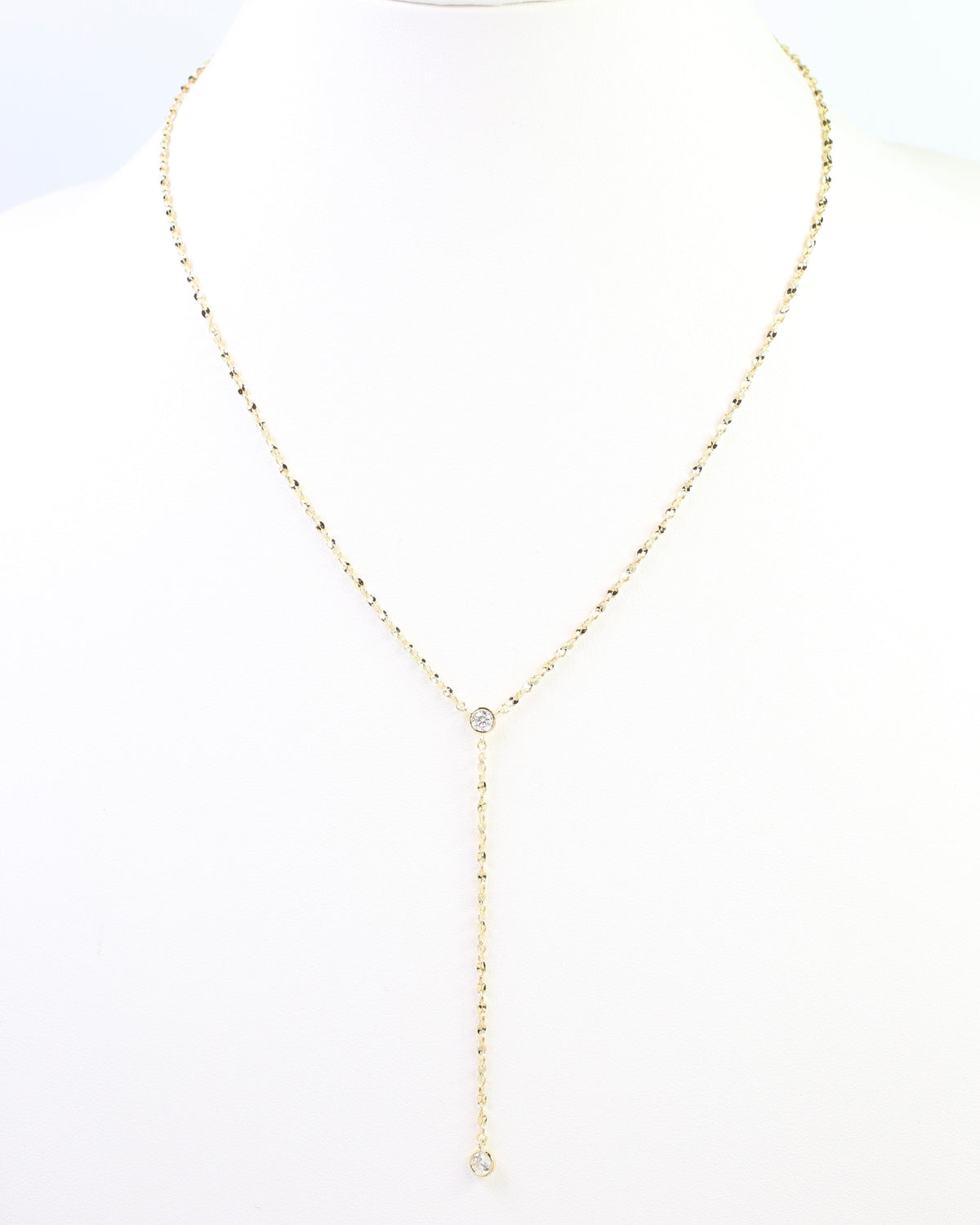 Brittan Bezel Oval CZ Drop Y Necklace WR Gold