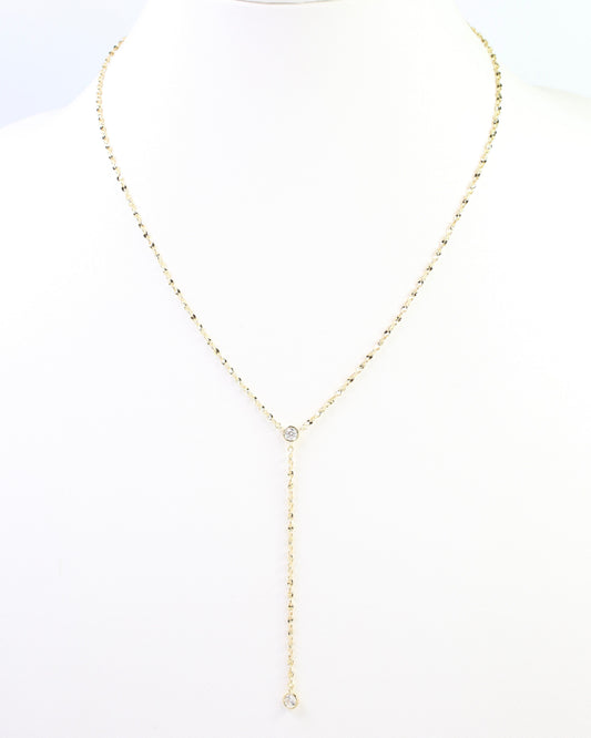 Brittan Bezel Oval CZ Drop Y Necklace WR Gold