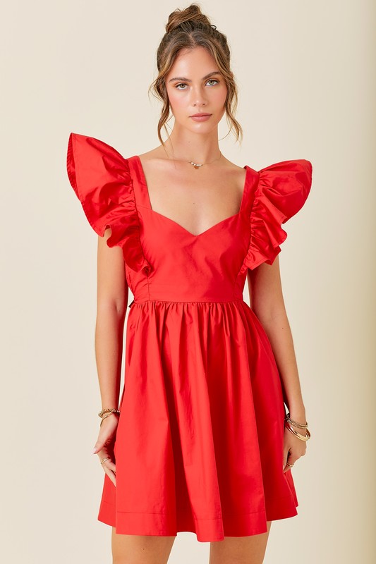 What's Your Name Red Ruffled Dress