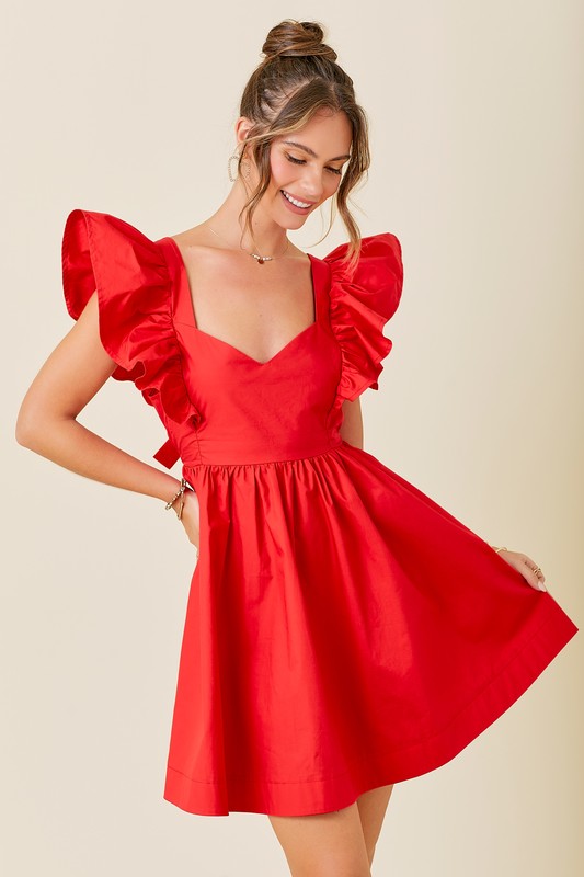 What's Your Name Red Ruffled Dress