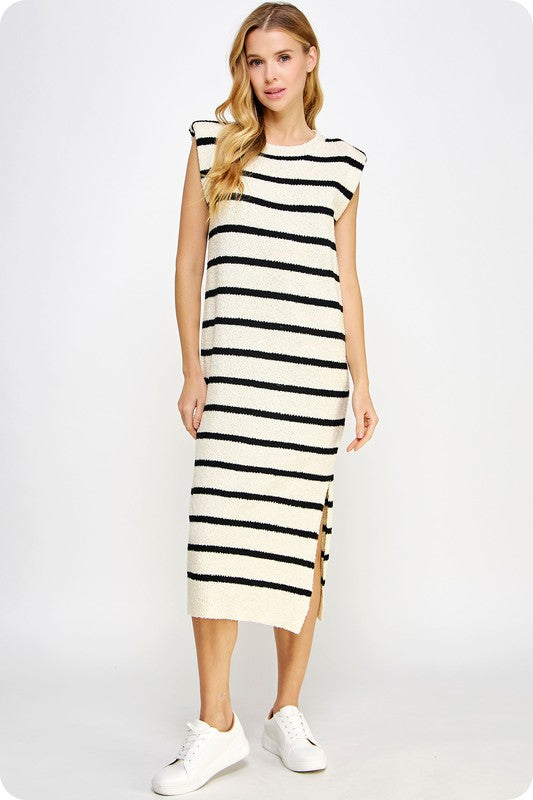 Wait for Me Cream Striped Midi Dress