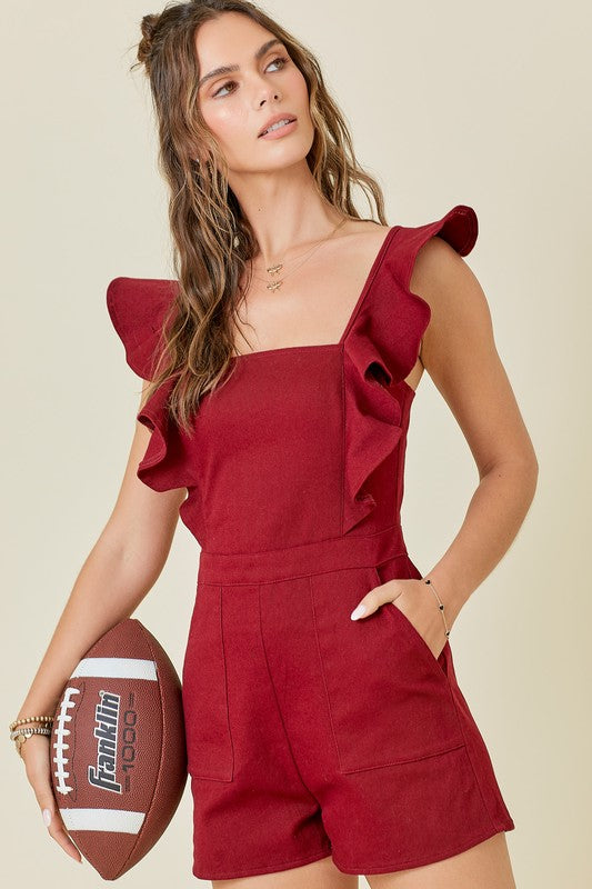 Show your Spirit Maroon Ruffled Romper