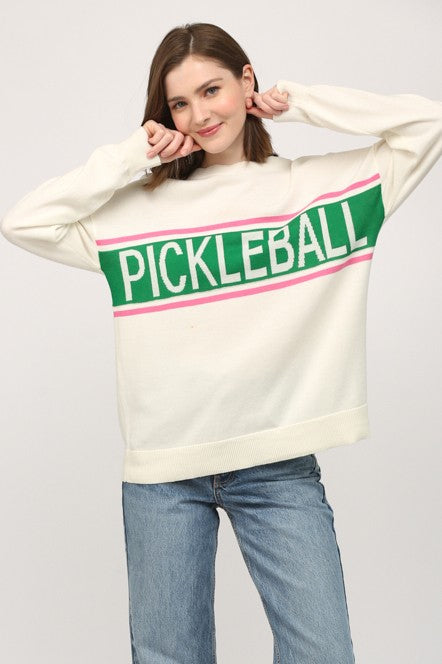 Time to Play Pickleball Cream Sweater