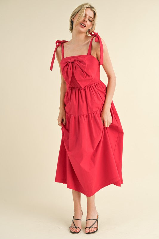 Suit Yourself Red Bow Tie Midi Dress