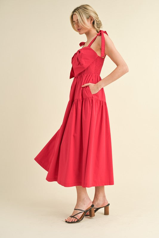 Suit Yourself Red Bow Tie Midi Dress