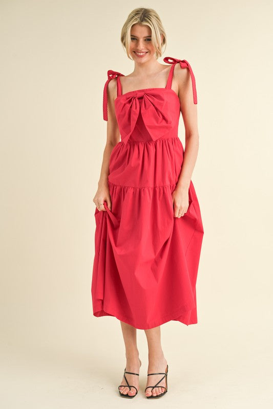 Suit Yourself Red Bow Tie Midi Dress