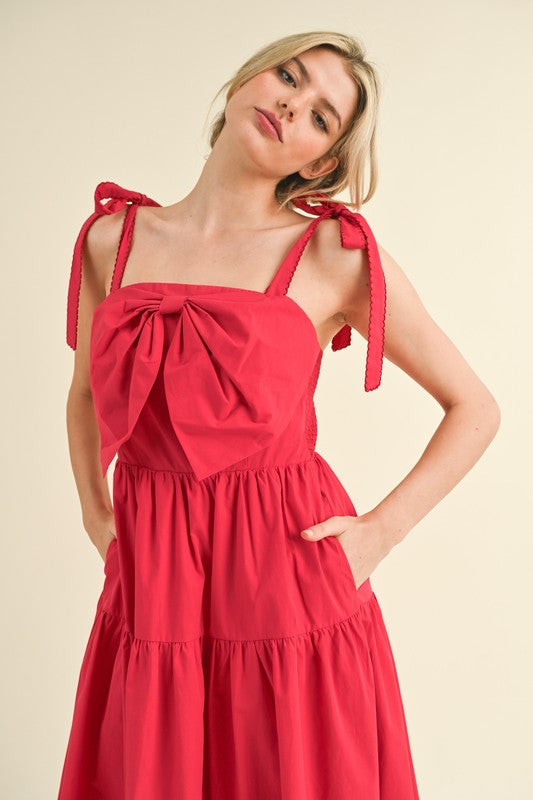 Suit Yourself Red Bow Tie Midi Dress