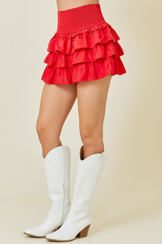 Fired Up Red Ruffled Skort