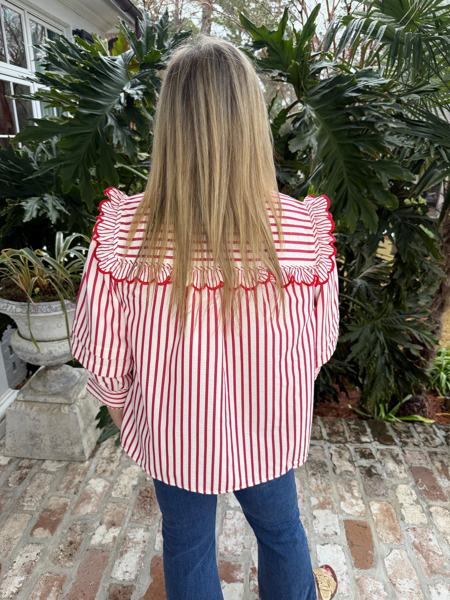 Red & White Stripe 3/4 Sleeve Top