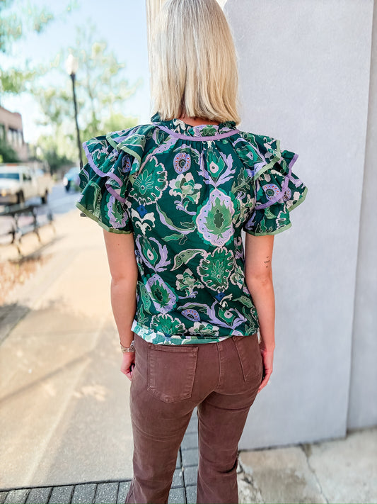 Leighla Floral Top- Hunter