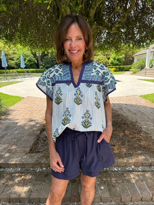 Alexandra Printed Flutter Sleeve Top