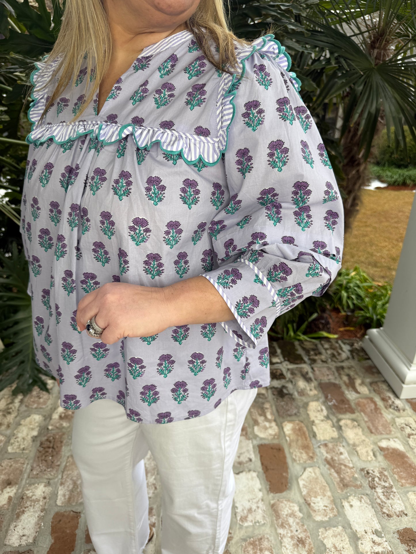 Lovely Lavender Floral Print 3/4 Sleeve Top