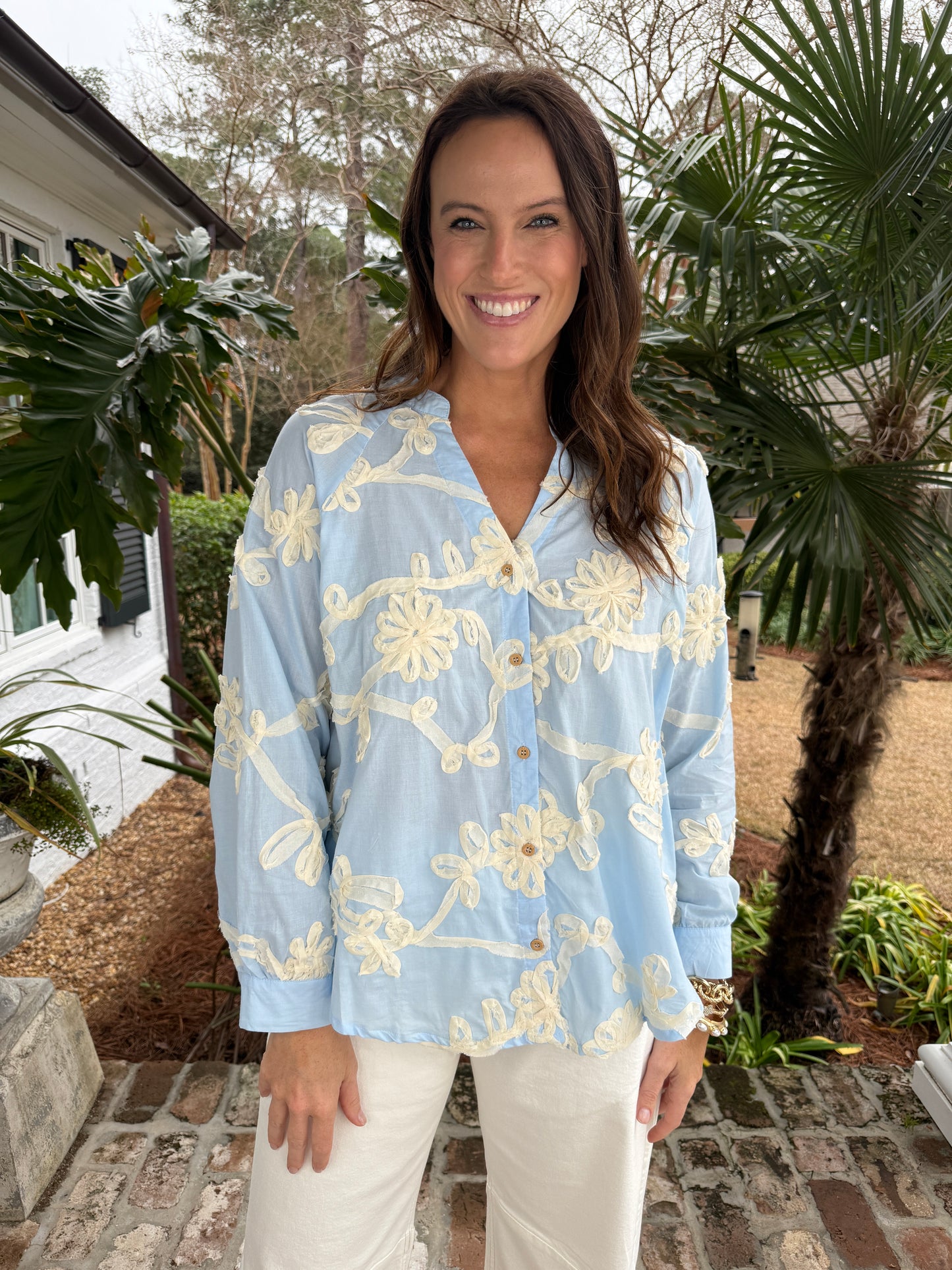 Feeling Blue Floral Applique Top