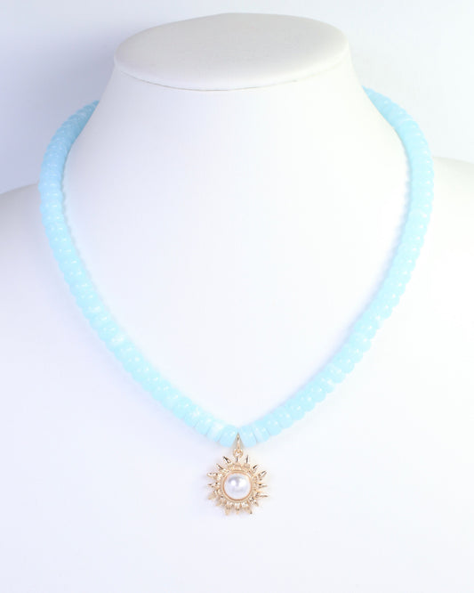 Abbigail Beaded Flower Necklace Blue