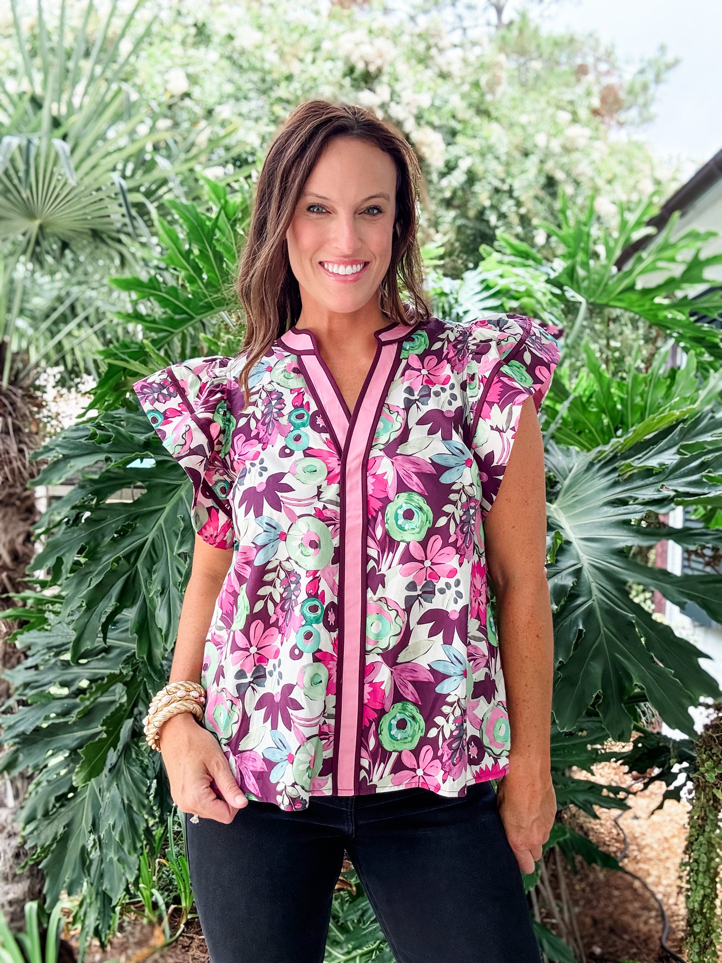 Plum Floral Print Top