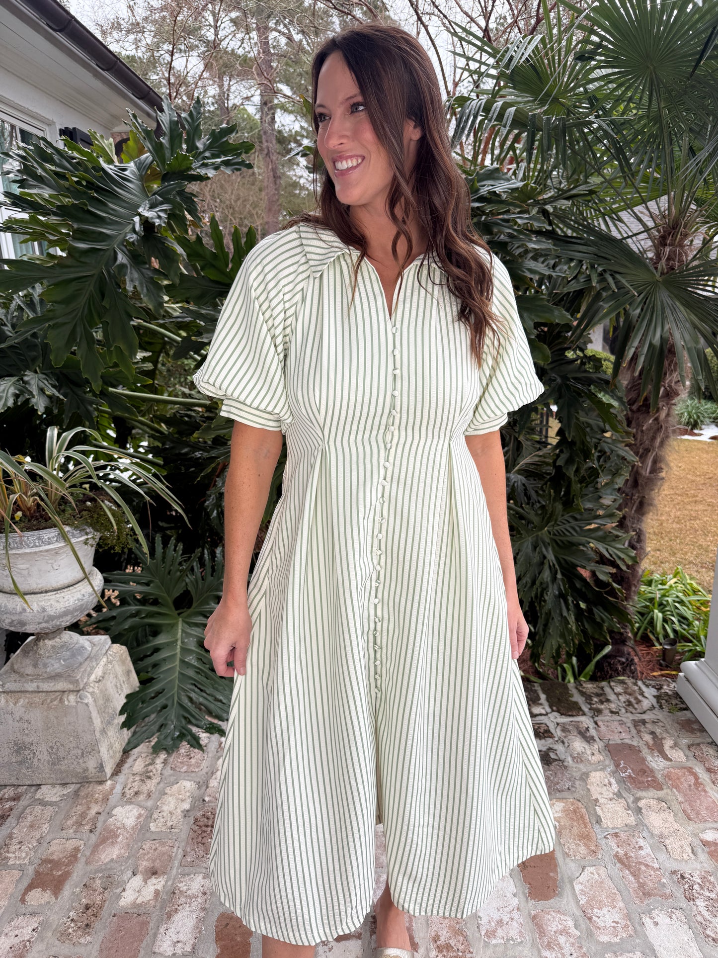 Stand By Me Green Tea Stripe Midi Dress