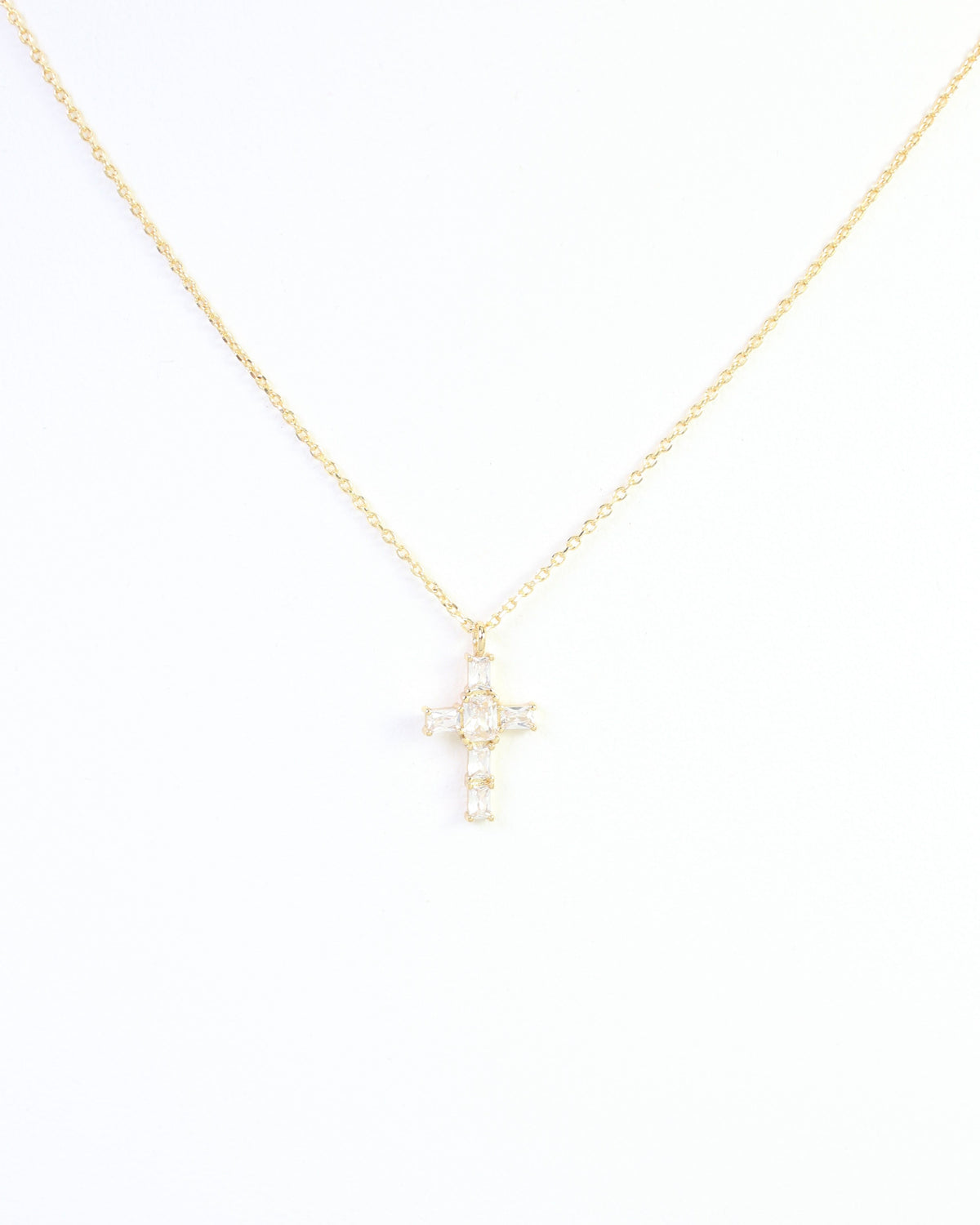 Marigold CZ Cross Necklace WR Gold