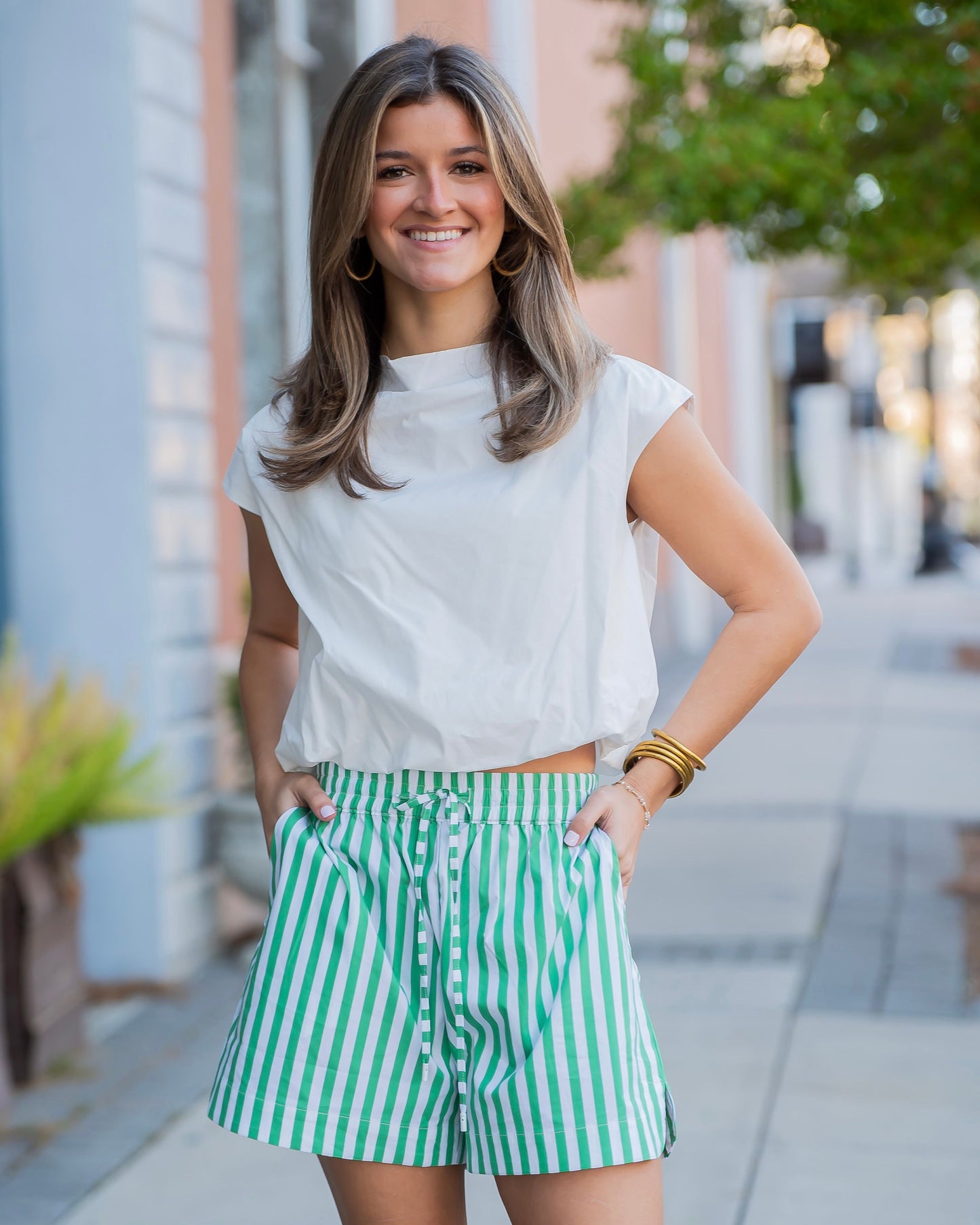 Amore Stripe Poplin Drawstring Shorts