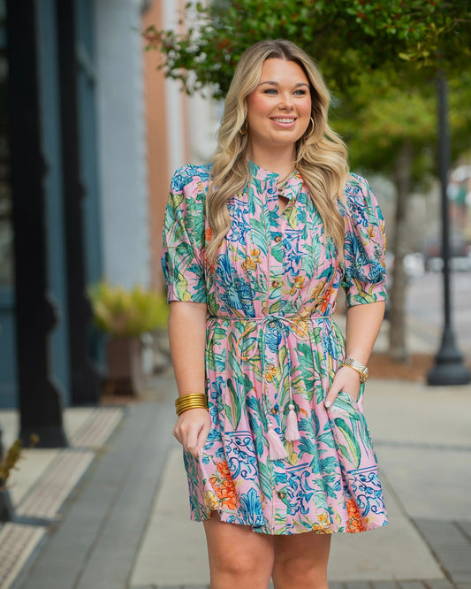 Victoria Floral Print Pin Tuck Detail Dress