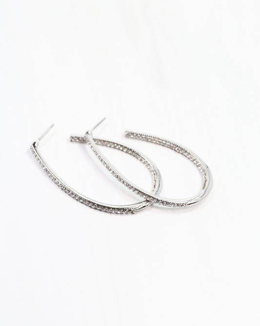 Bethie Crystal Oval Hoop Silver