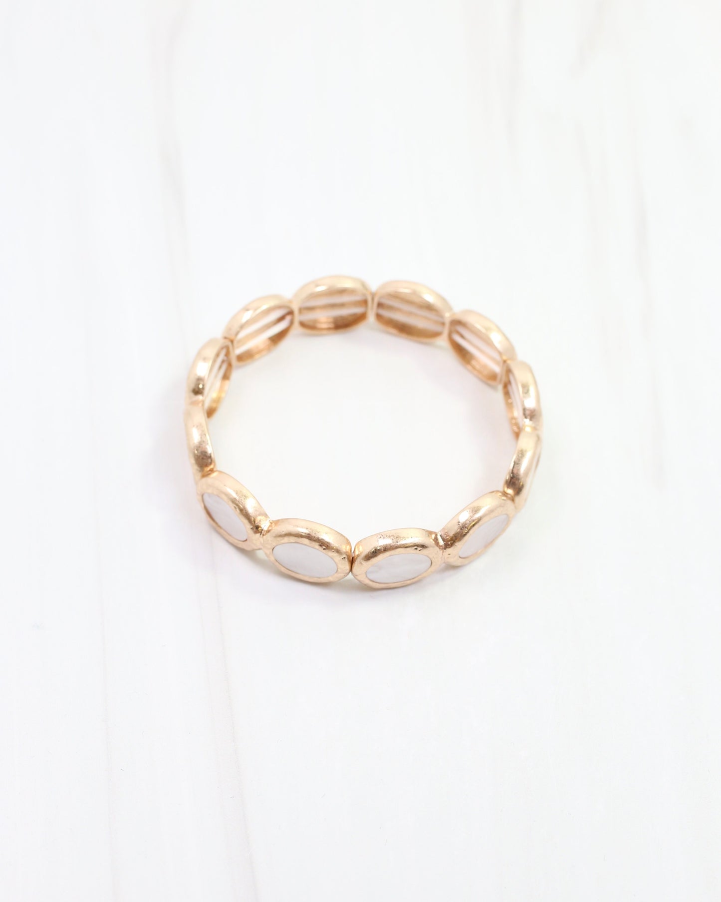 Devina Oval Stone Stretch Bracelet Worn Gold