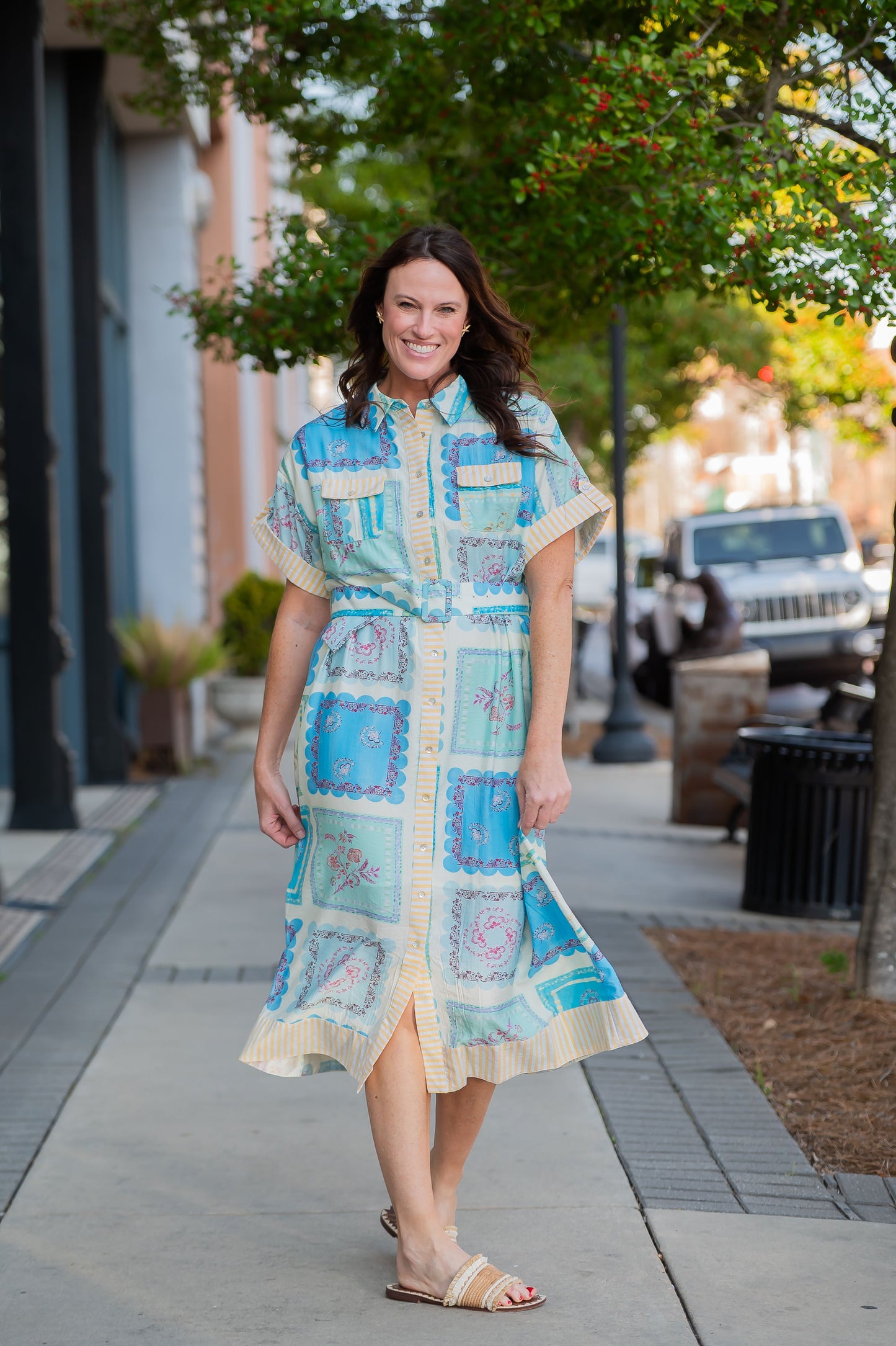 Lexi Floral Patch Print Button Down Midi Dress