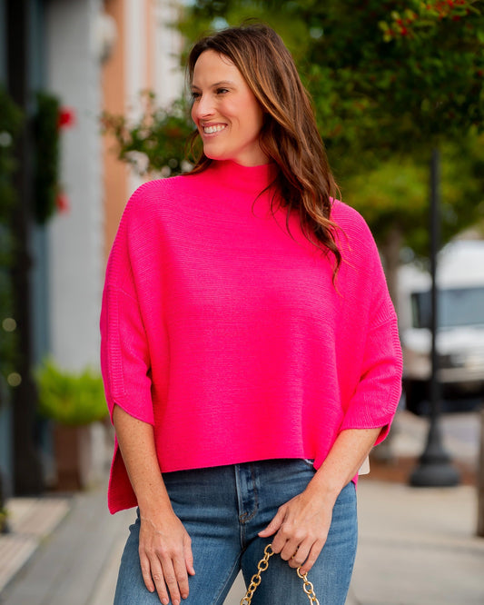 Boho Mock Neck Sweater - Pink Crush