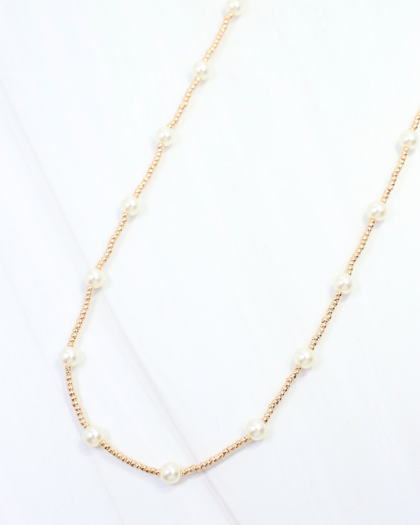 Carlie Pearl Beaded Necklace Gold