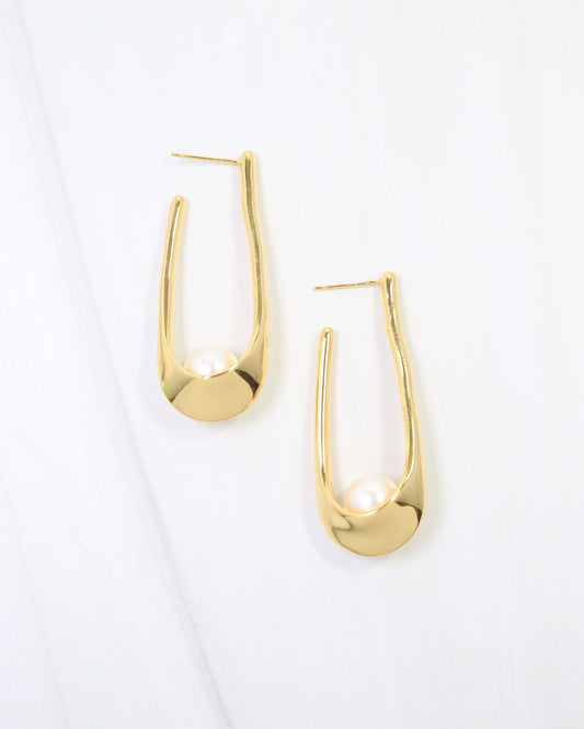 Long Beach Hoop Earring with Pearl WR Gold