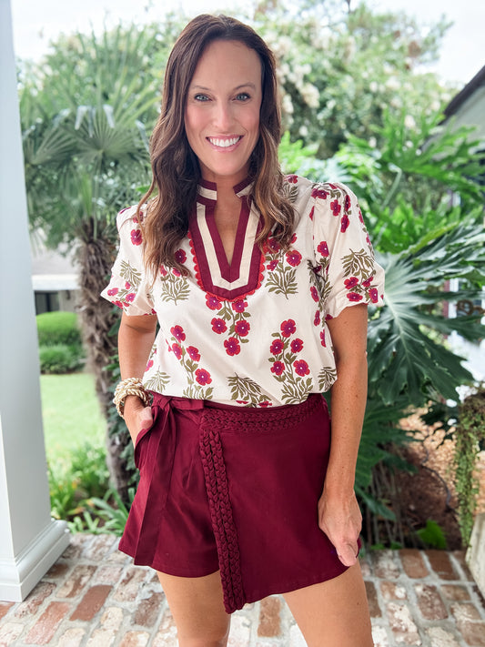 Roll On By Braided Waist Off Garnet Skort