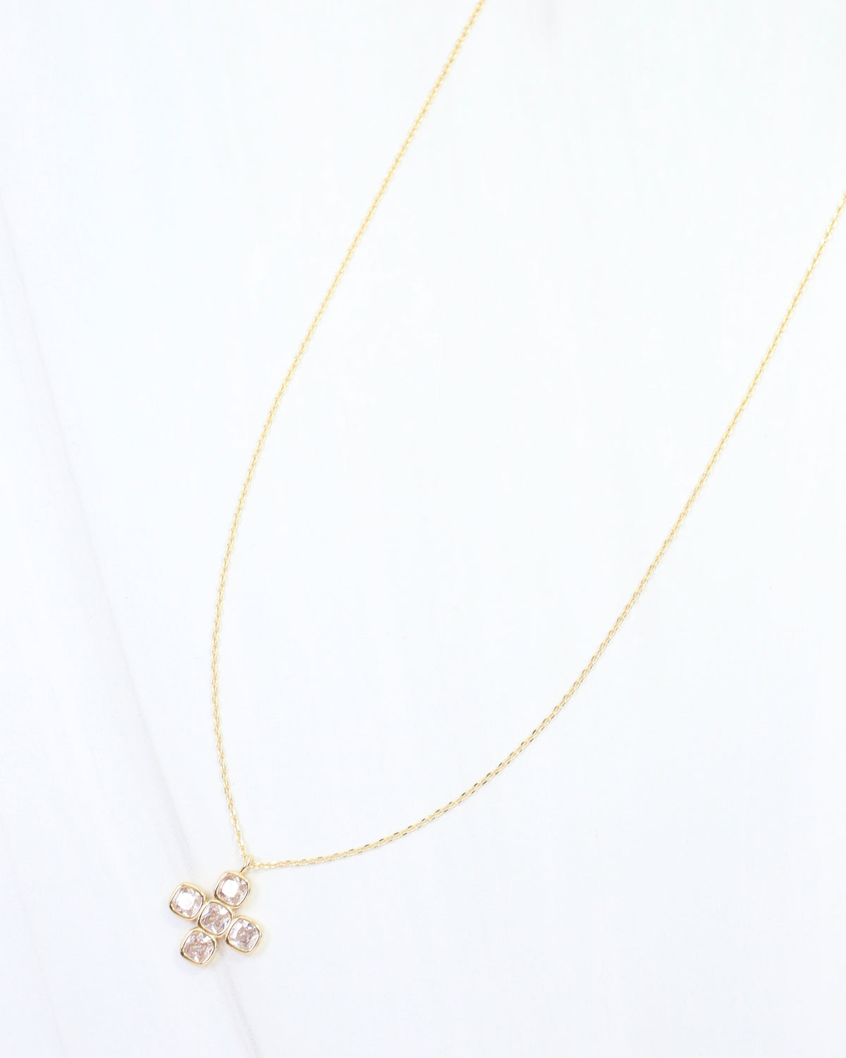 Marie CZ Cross Necklace WR Gold