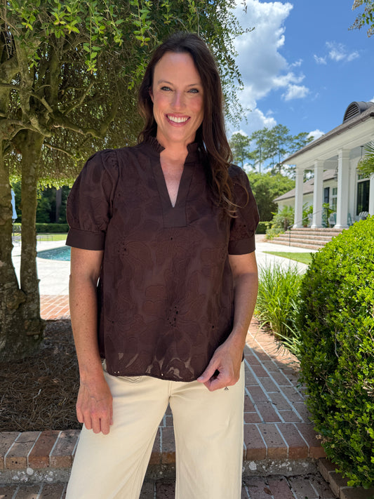 Normandy Embroidered Top- Brown