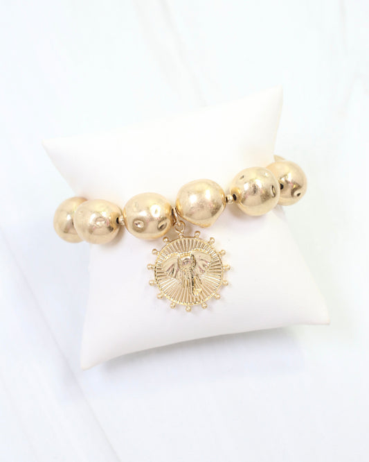 Carmen Coin Stretch Bracelet Elephant Worn Gold