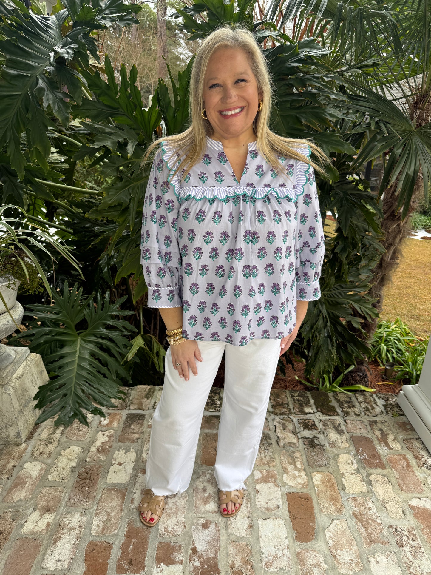 Lovely Lavender Floral Print 3/4 Sleeve Top