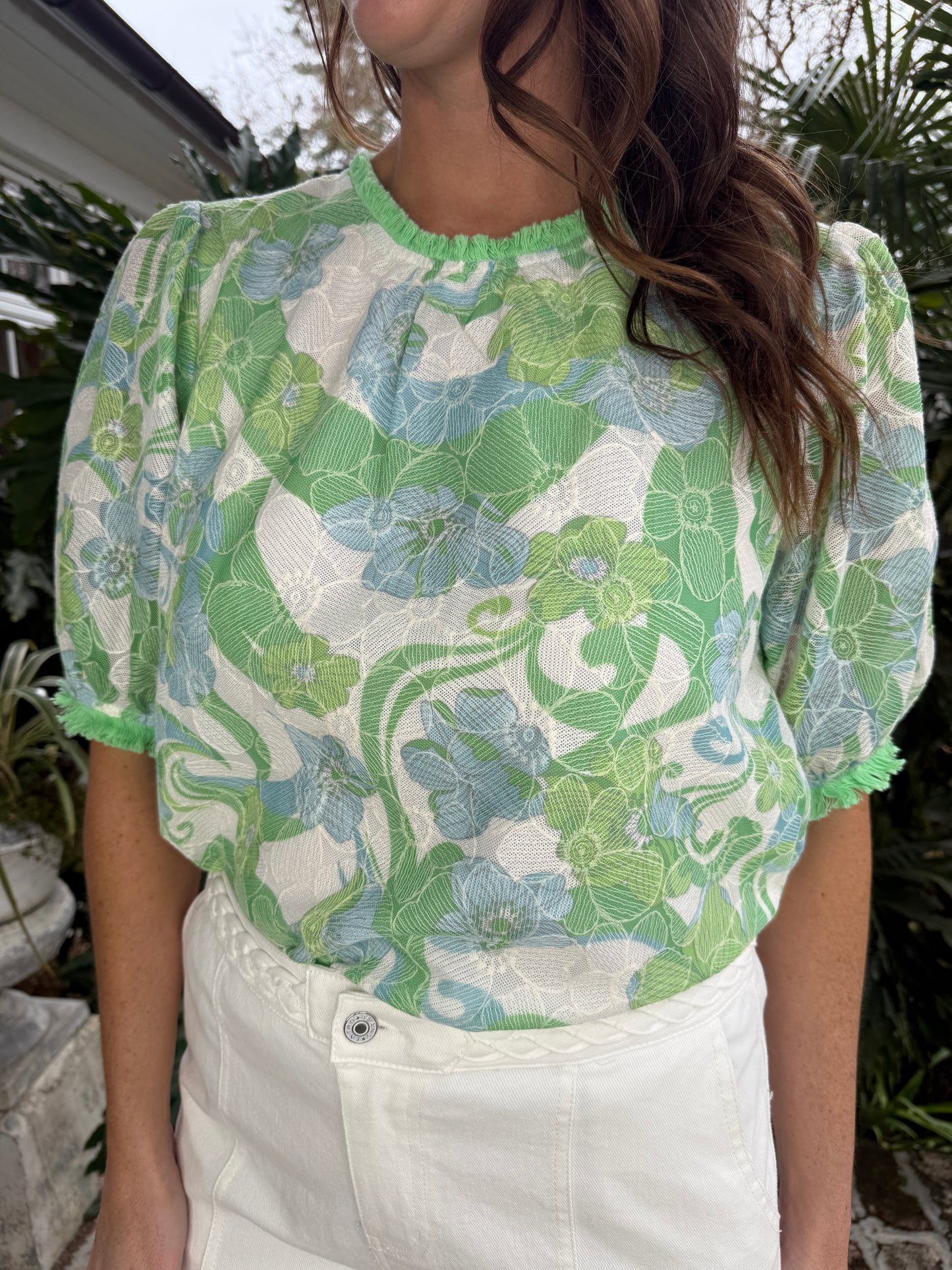 Pollie Green Floral Embroidered Lace Top