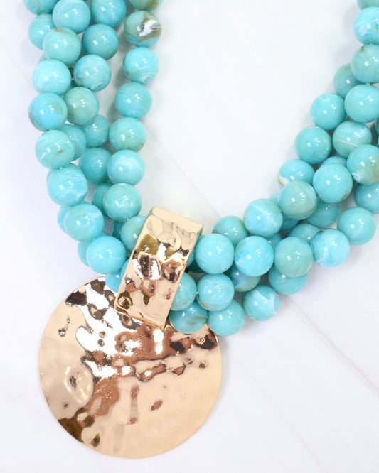 Laven Layered Beaded Necklace with Pendant TURQUOISE